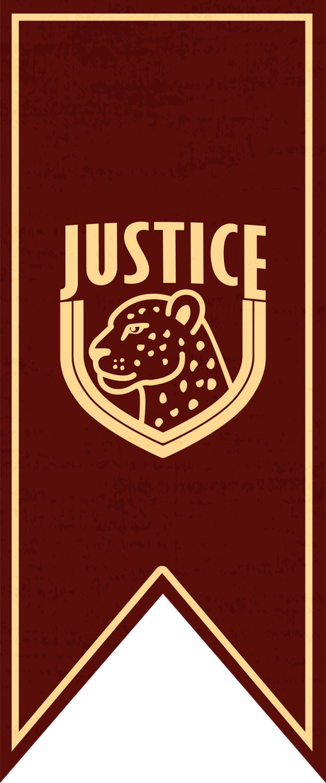 Bandeira vermelha da casa Justice, com o guepardo